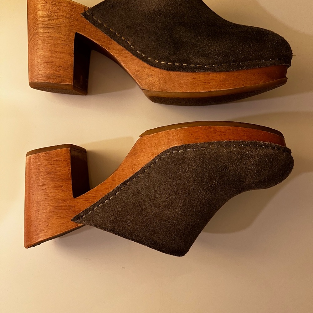 Charlotte Stone Taupe Suede Women's Clogs - Picture 8 of 10
